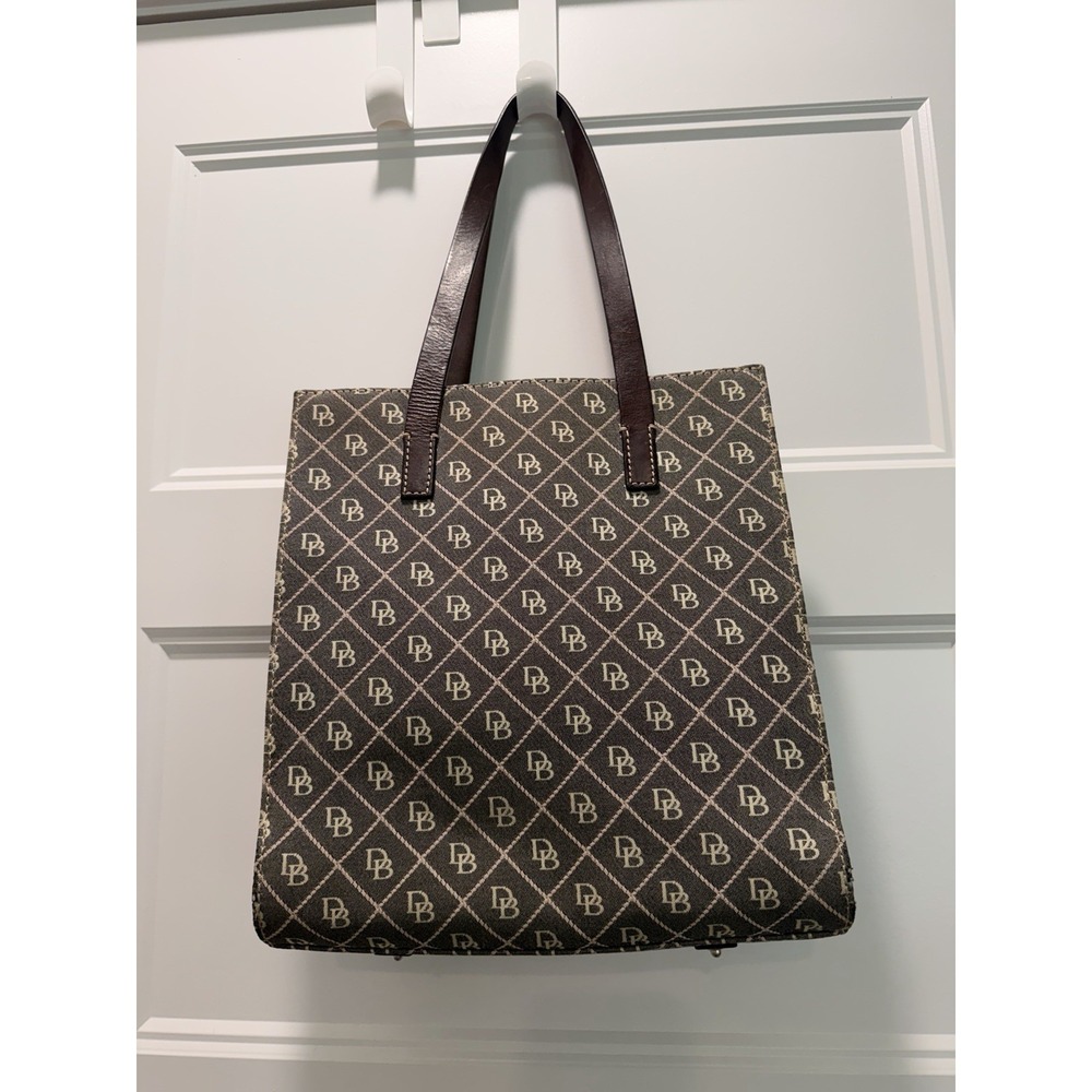 Dooney & Bourke Signature Jacquard Tote Brown Tan Monogram Shopper Purse - Picture 3 of 5